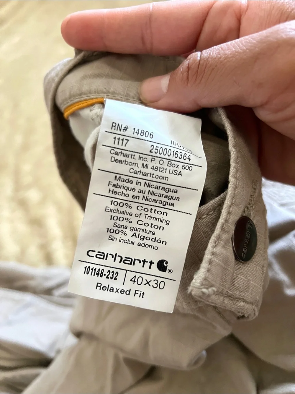 [FLAWED] CARHARTT Men's Khaki Tan Cargo Pants Size 40x30